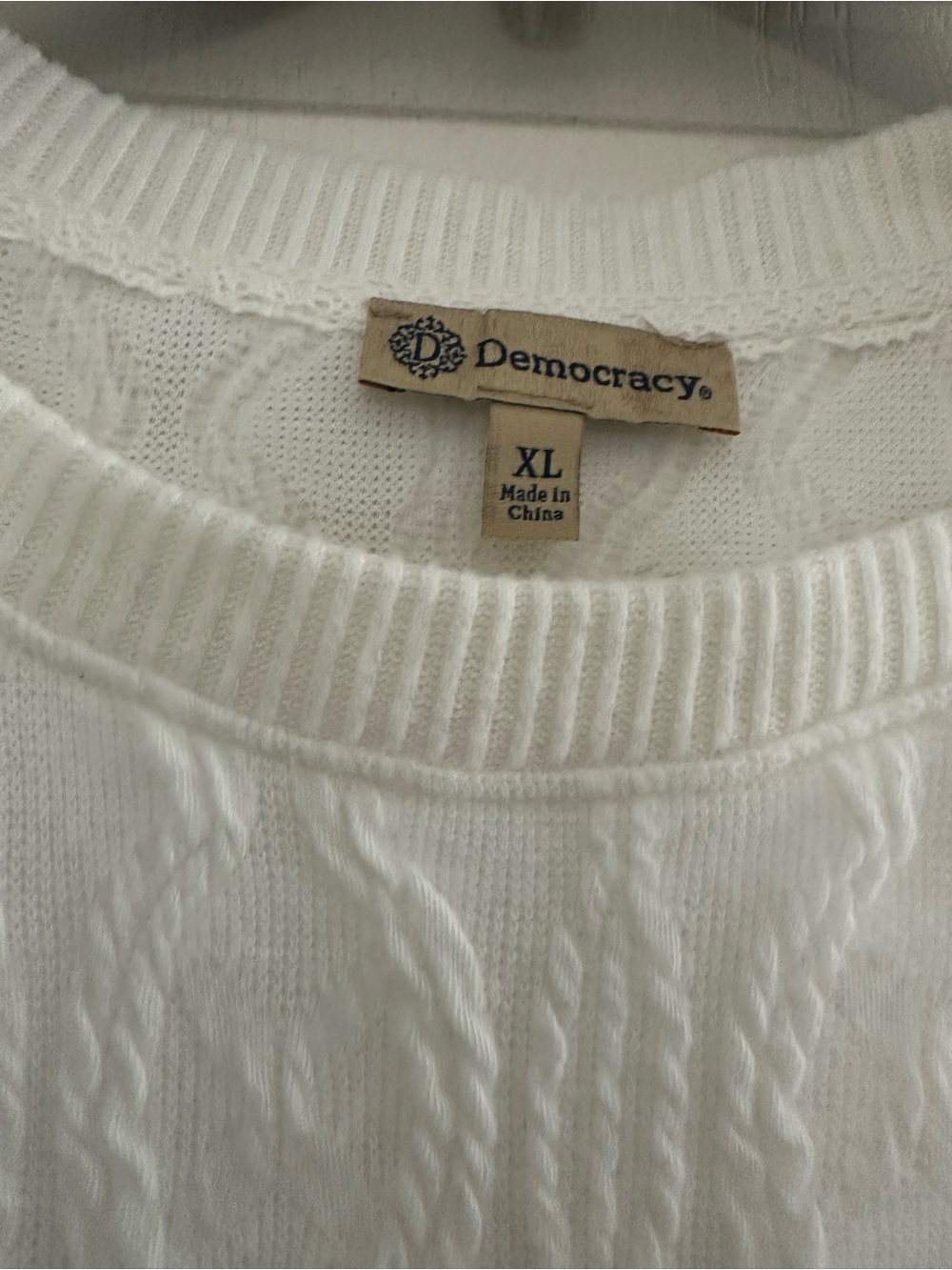 Democracy White Cable-Knit Crewneck Sweater